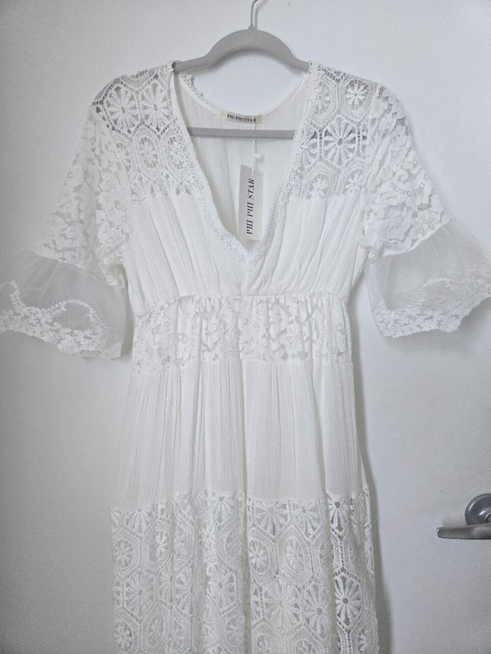 Phi Phi Star White Lace Boho Maxi Dress – Size M - Picture 5 of 9